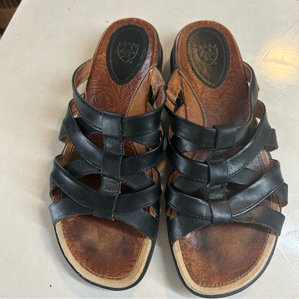 Ariat Black Leather Strappy Wedge Sandals